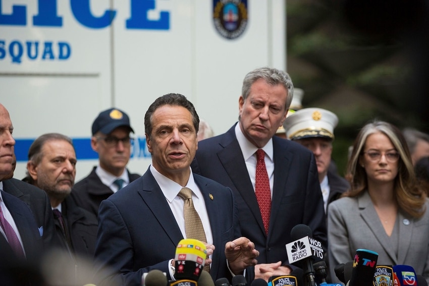 New York Governor Andrew Cuomo speaking to press on bail bonding legislation